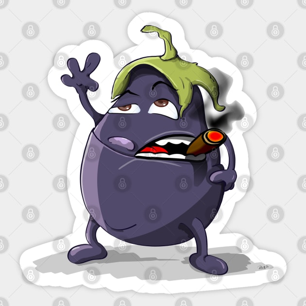 Smokin Eggplant - Funny Cartoons Sticker by Wilcox PhotoArt